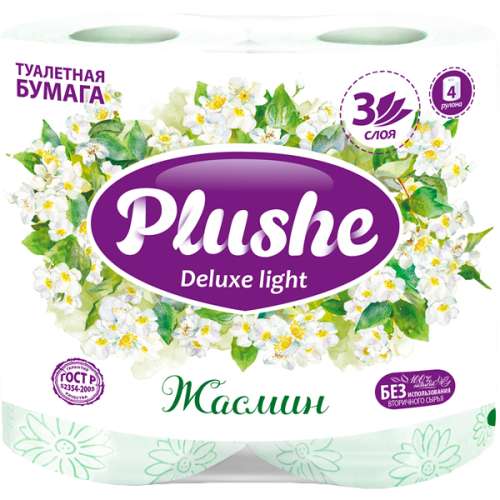 Бумага туалетная PLUSHE Deluxe Light Жасмин 3-х сл. (4шт)