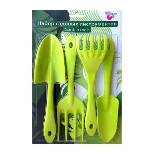 Набор инструментов для комнатных растений (лопата,сокок,грабельки,вилка) салатовый к9354