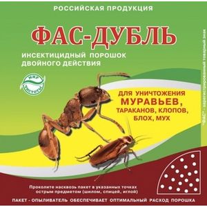 Фас-Дубль для уничтожения муравьев, тараканов, клопов, блох и мух 125 гр