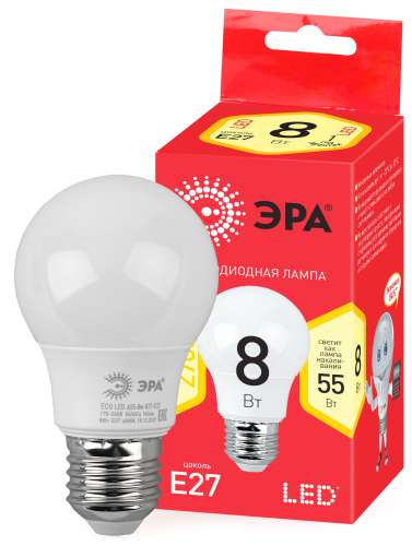 Лампа светодиодная 8W E27 A55 4000K 220V пластик (LED PREMIUM А55-8W-E27-W) (ЛОН) Включай
