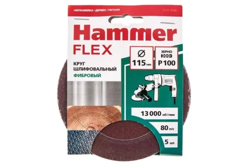 Круг шлифовальный фибровый Hammer Flex 243-003, 115мм, Р60 (5шт)