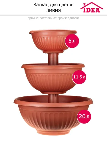 Кашпо-каскад ЛИВИЯ из 3-х горшков мраморный