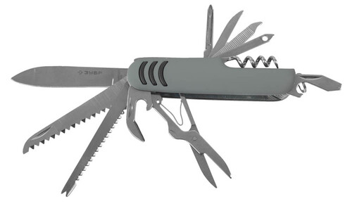 Нож многофункциональный складной, обрезиненная рукоятка 90мм, 12в1 ЗУБР