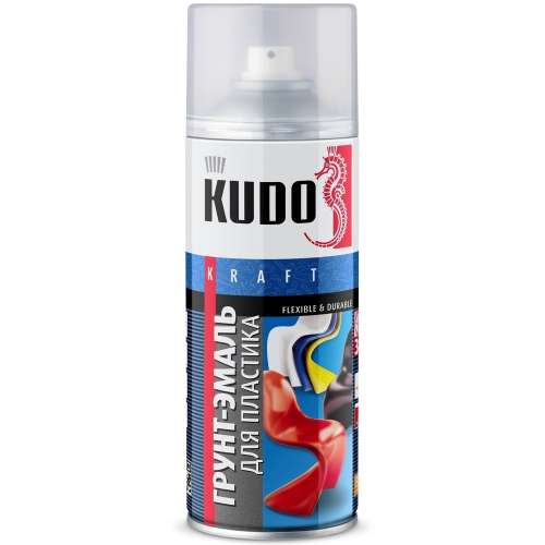 Грунт-эмаль  1 аэрозольная для пластика KUDO Серебристая 520 мл