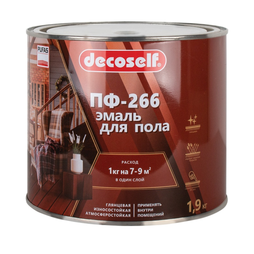 Эмаль для пола ПФ-266 золотисто-коричневая ПУФАС Decoself (1,9кг)